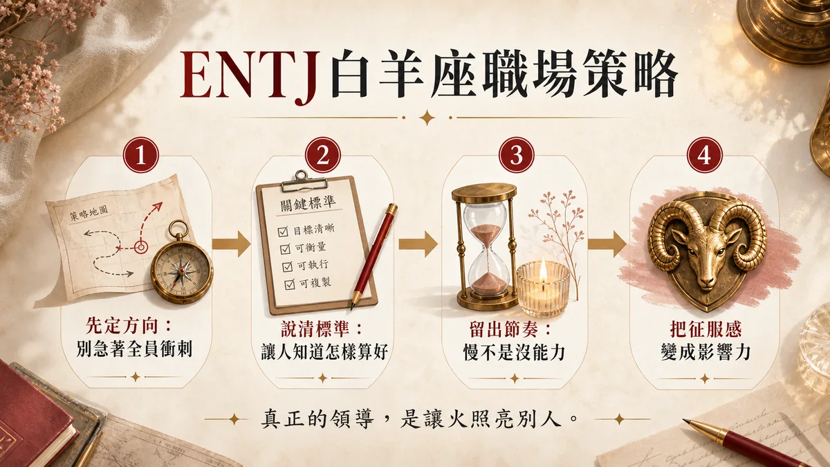 ENTJ白羊座職場策略懶人包：先定方向、說清標準、留出節奏與把征服感變成影響力
