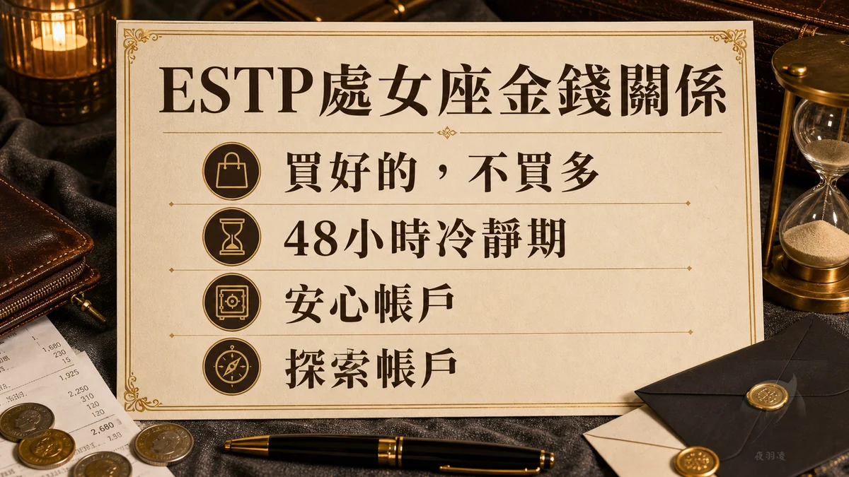 ESTP處女座金錢關係懶人包：48小時冷靜期與安心探索帳戶